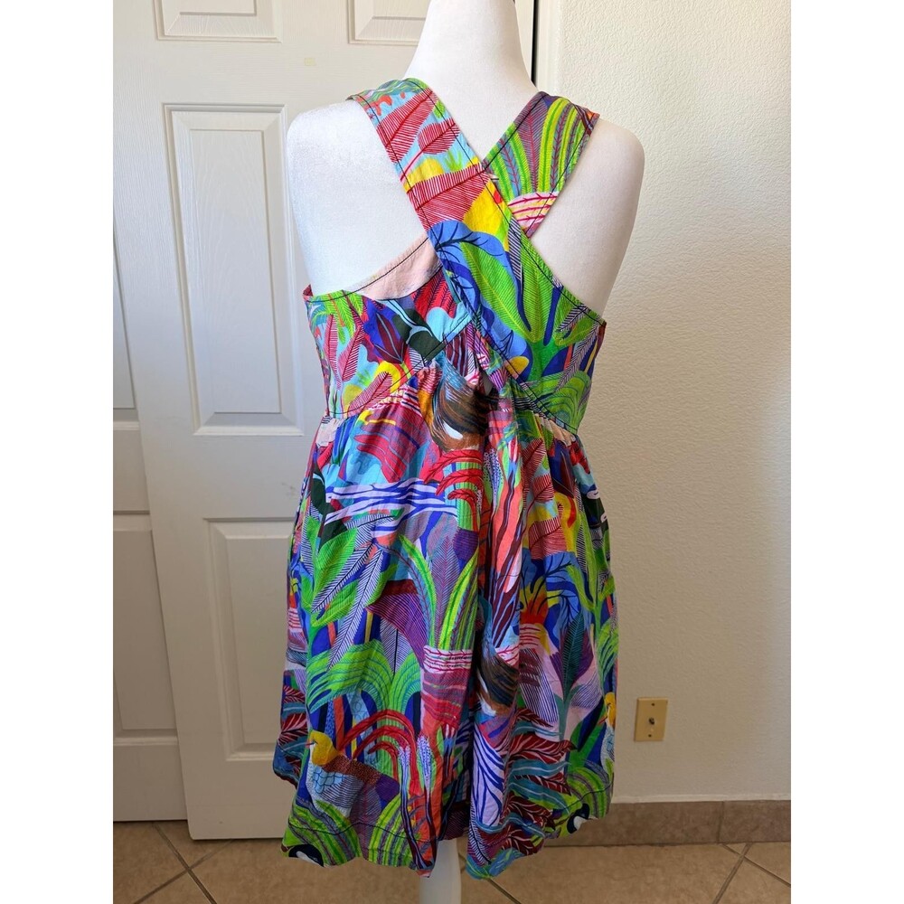Anthropologie Orange Sigal Bird Palm Sundress Crossback Pockets Size XL Tropical - Picture 3 of 14